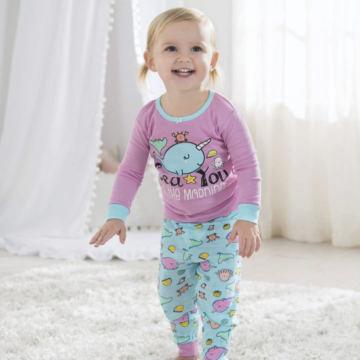 4-Piece Girls Narwhal Snug Fit Cotton Pajamas-Gerber Childrenswear