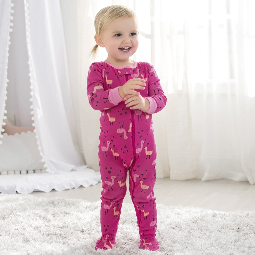 2-Pack Girls Flamingo Snug Fit Footed Cotton Pajamas-Gerber Childrenswear