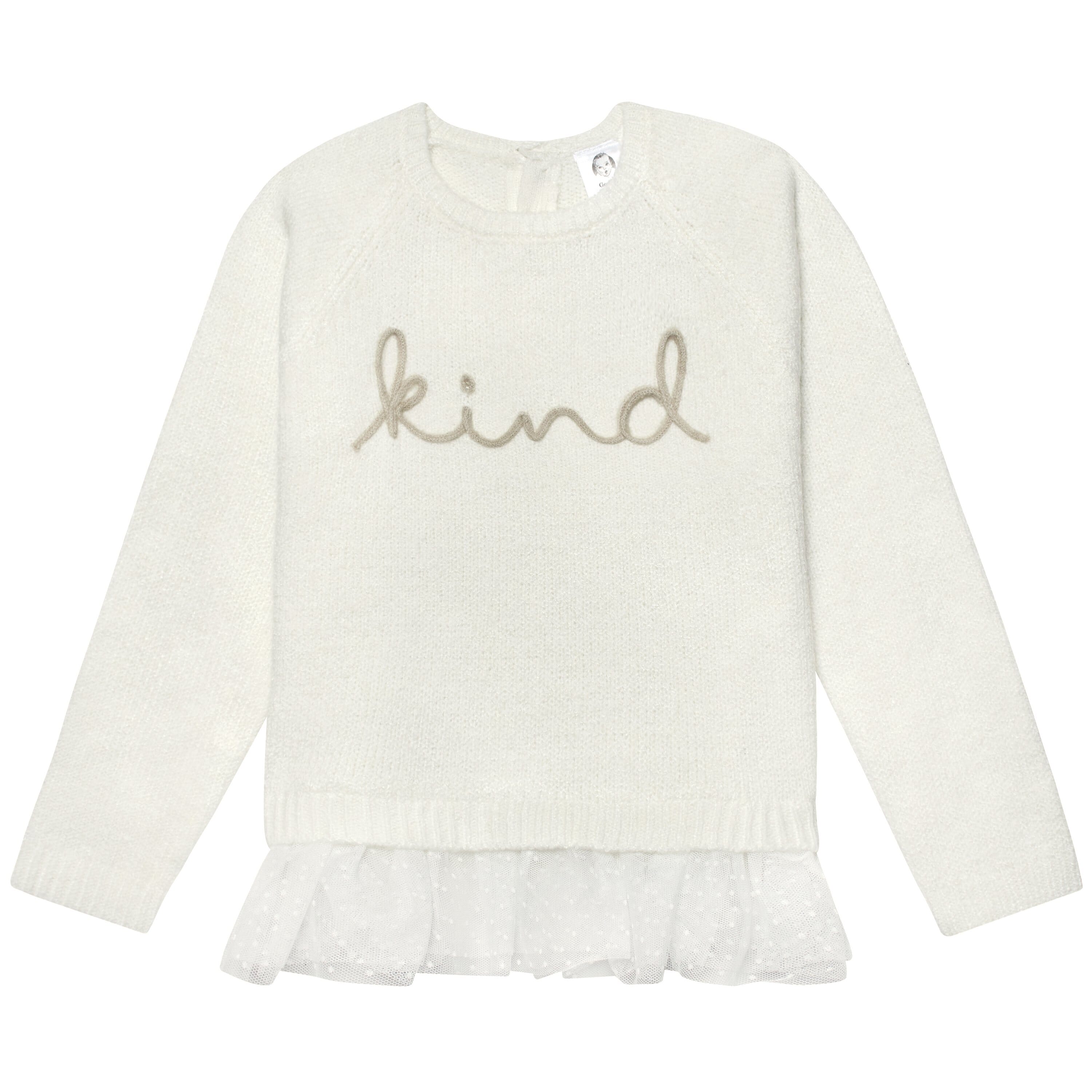 Infant Toddler Girls White Sweater With Tulle Trim