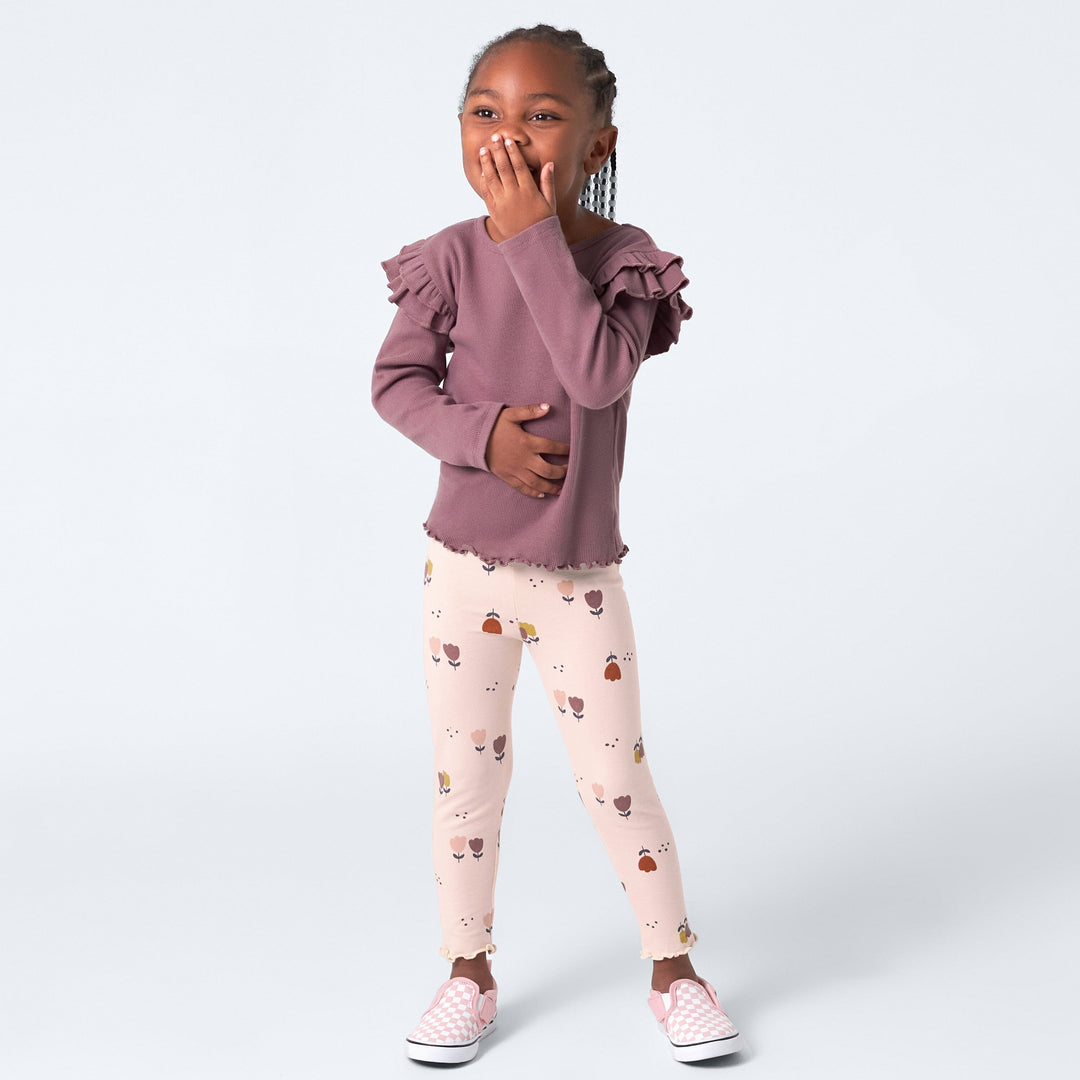 Toddler Girls Mix And Match Floral Print And Solid Leggings 2-Pack