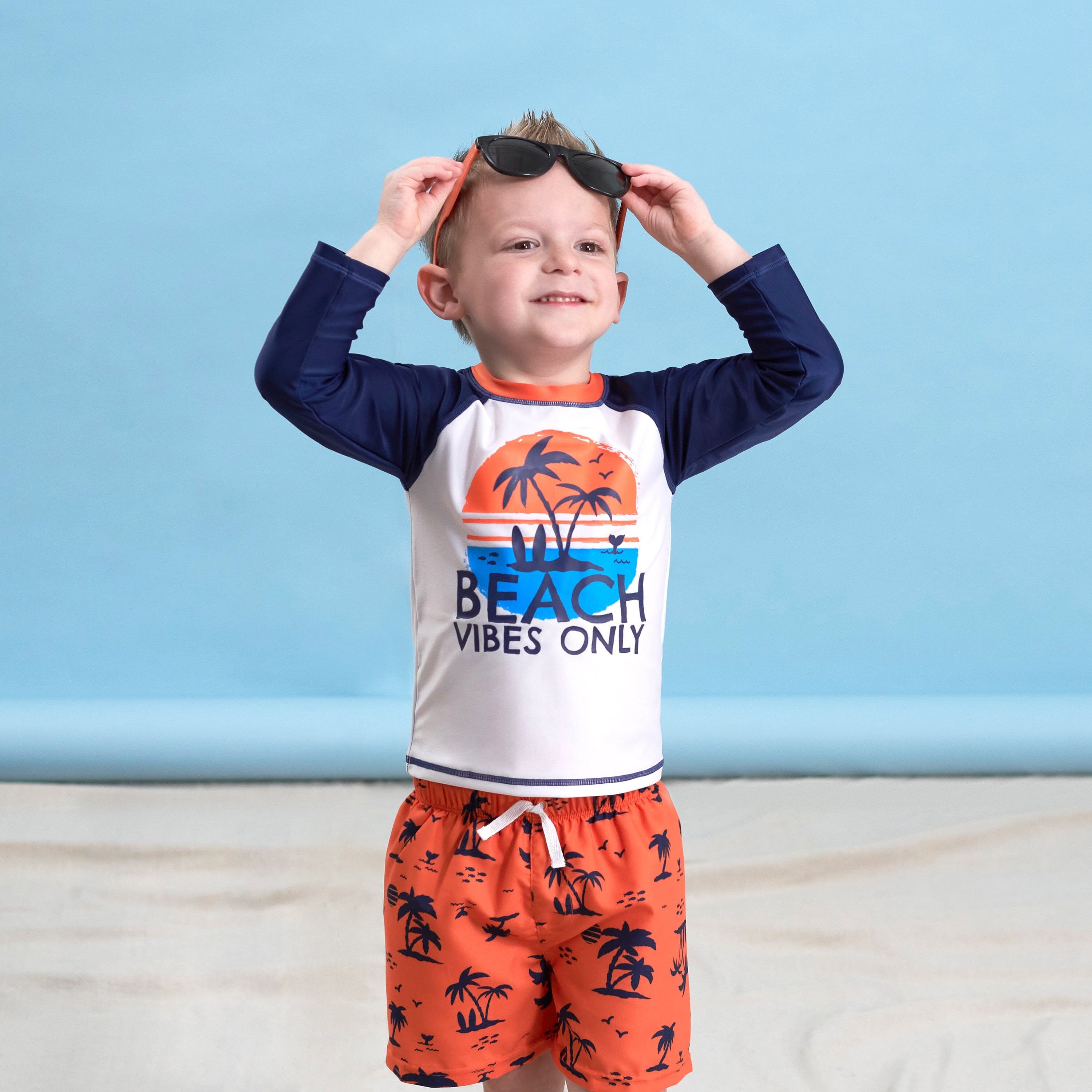 Gerber 2 Piece Baby Toddler Boys UPF 50 Vacation Vibes Rash Guard Swim Trunks Set