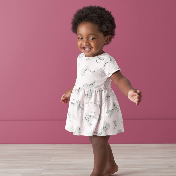 Baby Girls Comfy Stretch Floral Leopard Dress With Pockets-Gerber Childrenswear