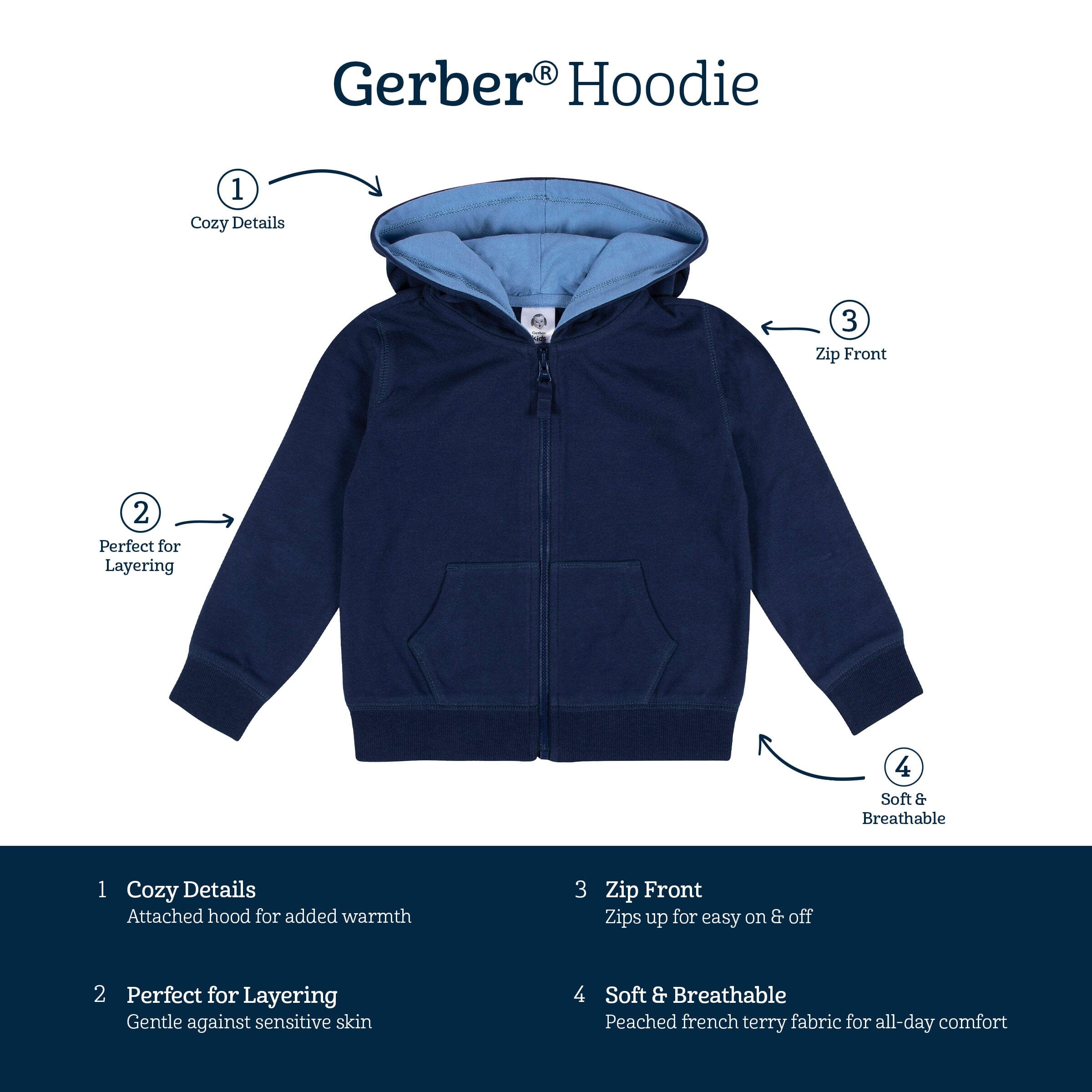 Infant Toddler Boys Navy Hoodie Gerber Childrenswear