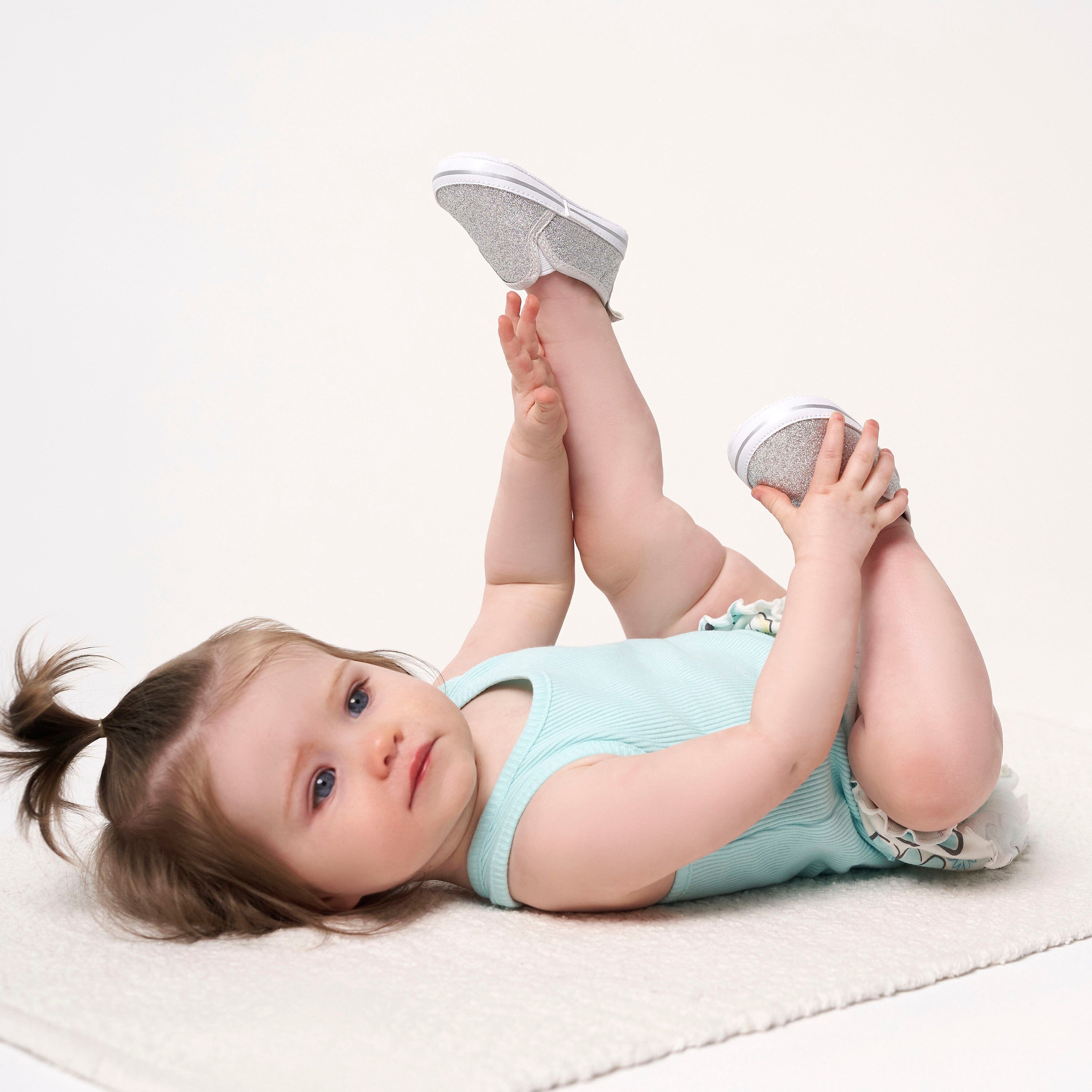 Gerber Baby Girls Silver Glitter Slip On Sneaker 0 3mo