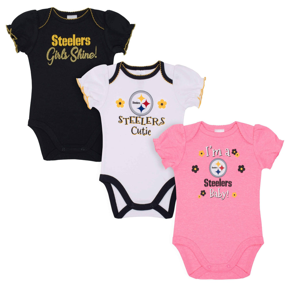 NFL Pittsburgh Steelers Baby Boys Short Sleeve Bodysuit Set, 3