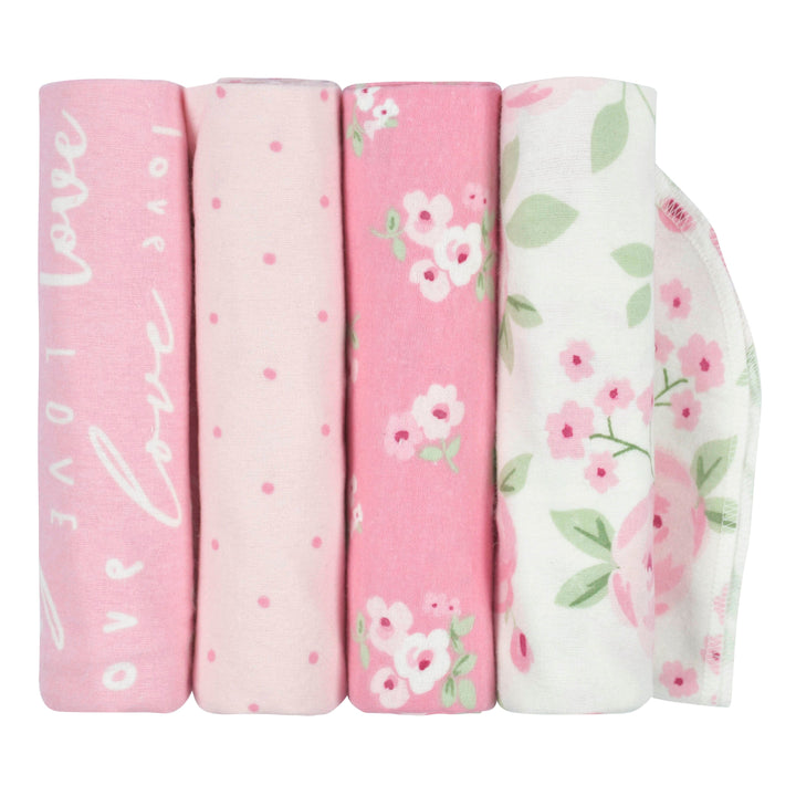 4-Pack Baby Girls Floral Flannel Receiving Blankets