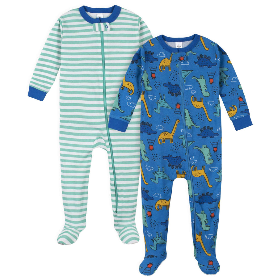 2-Pack Boys Dinosaur Snug Fit Footed Cotton Pajamas-Gerber Childrenswear