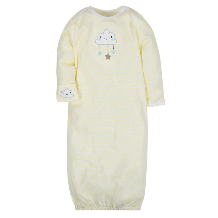 4-Pack Clouds & Elephants Baby Neutral Gowns-Gerber Childrenswear