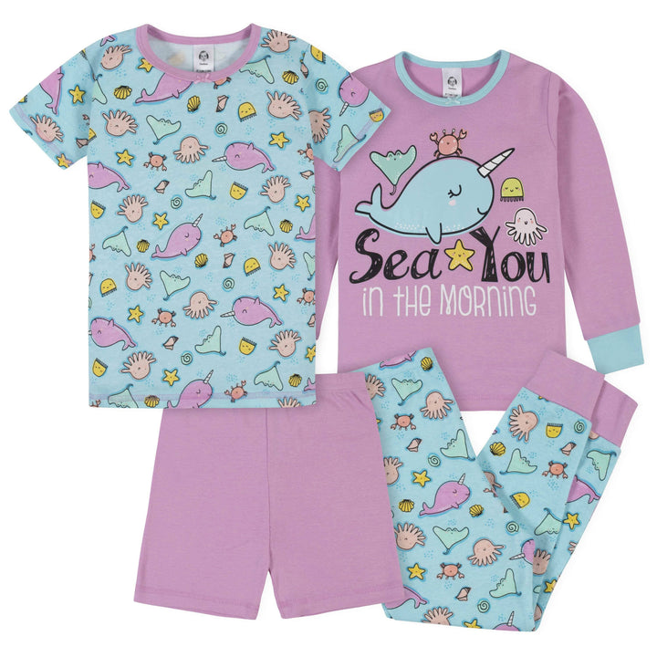 4-Piece Girls Narwhal Snug Fit Cotton Pajamas-Gerber Childrenswear