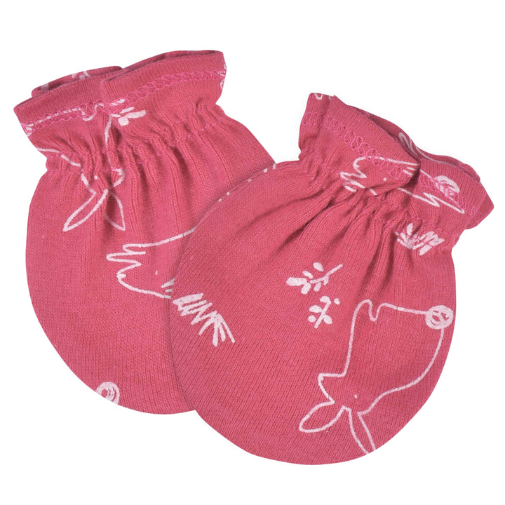 4-Piece Baby Girls Comfy Stretch Roses & Bunnies Caps & No Scratch Mittens Set-Gerber Childrenswear