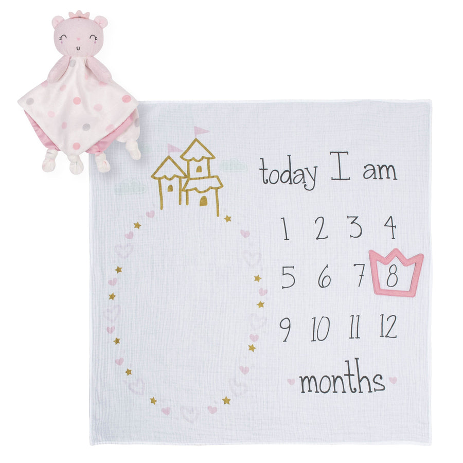 Gerber 2-Piece Baby Girls Princess Monthly Milestone and Security Blanket Set