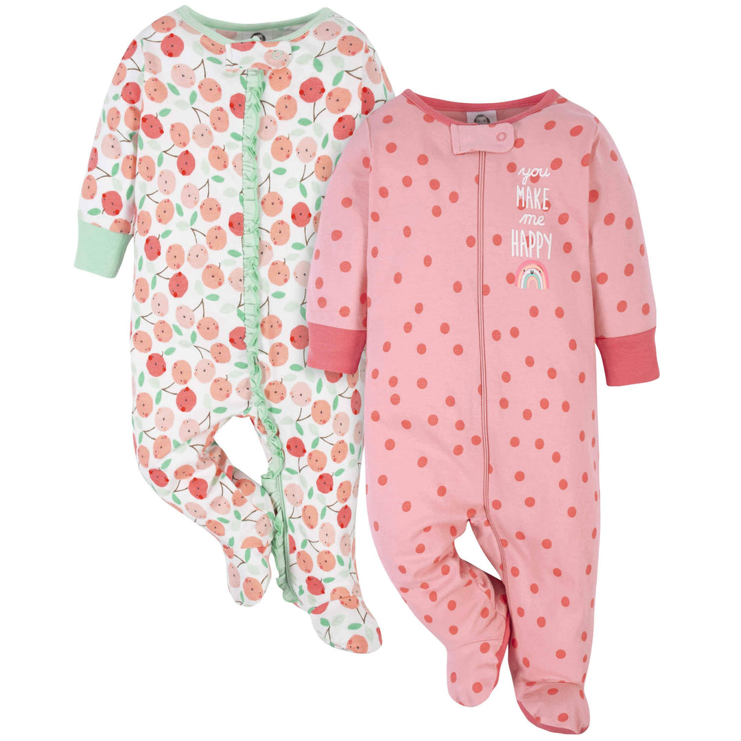 2-Pack Baby Girls Happy & Cherries Sleep 'n Plays-Gerber Childrenswear