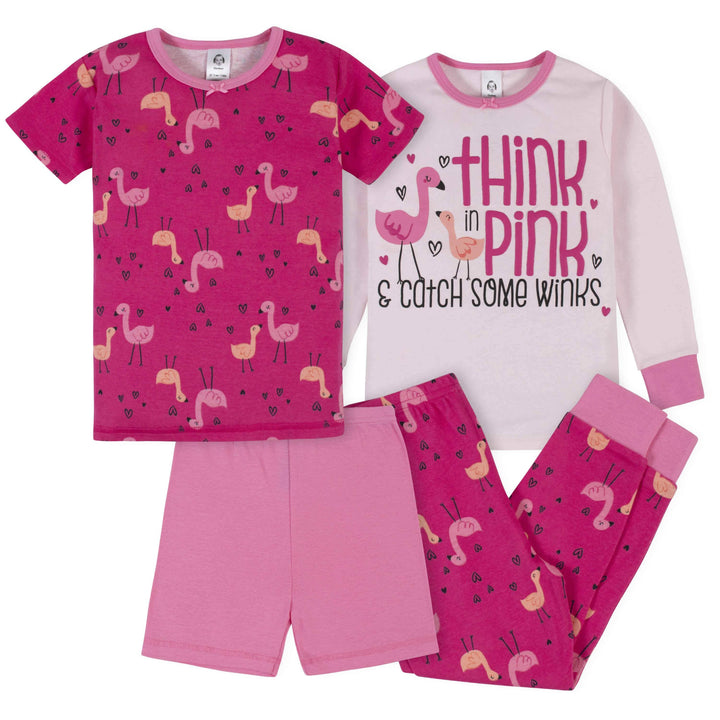 4-Piece Girls Flamingo Snug Fit Cotton Pajamas-Gerber Childrenswear