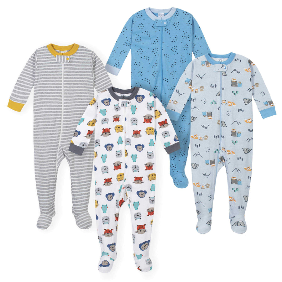 4-Pack Baby Boys Animals and Camping Footed Pajamas