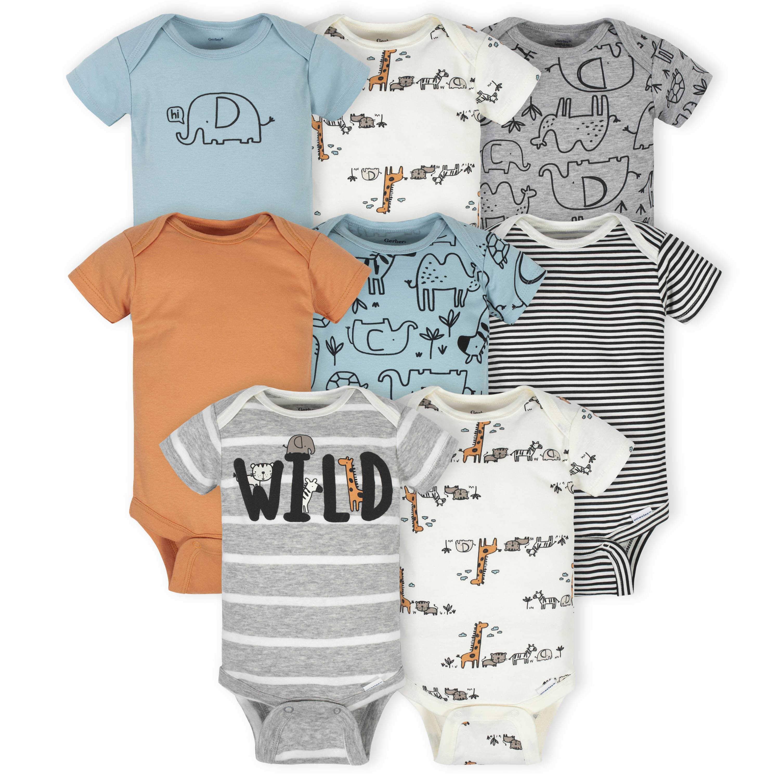 8 Pack Baby Boys Jungle Short Sleeve Onesies Bodysuits Gerber