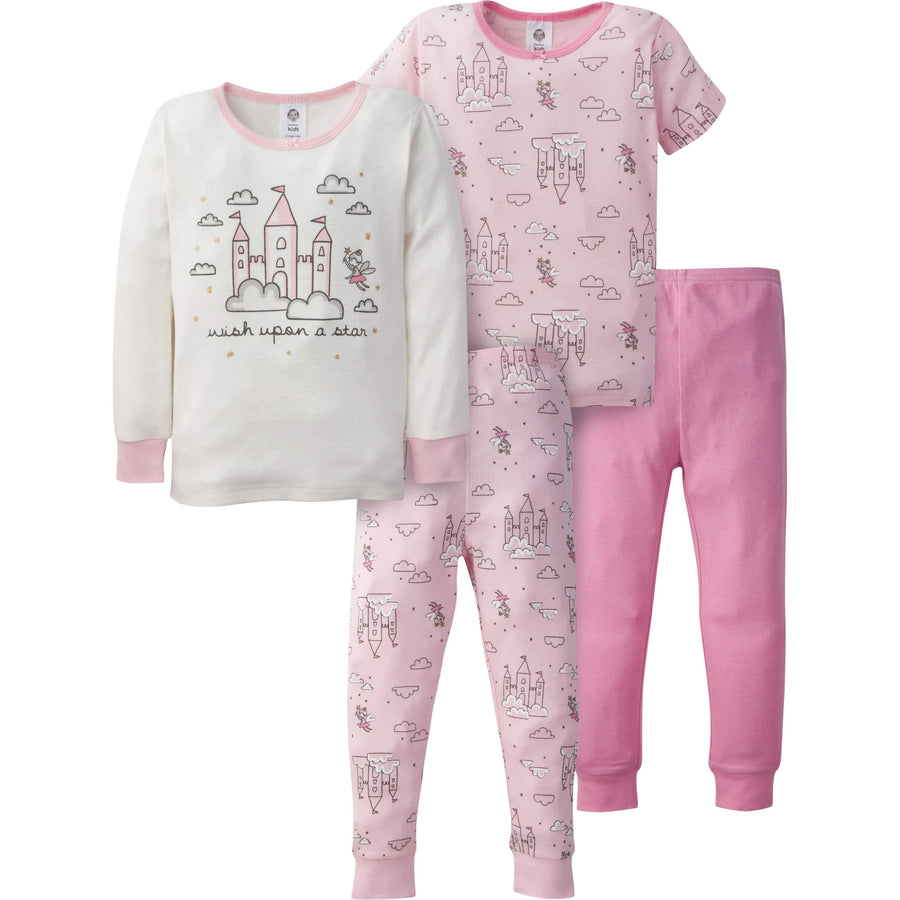 4-Piece Infant & Toddler Girls Castle Snug Fit Cotton Pajamas-Gerber Childrenswear