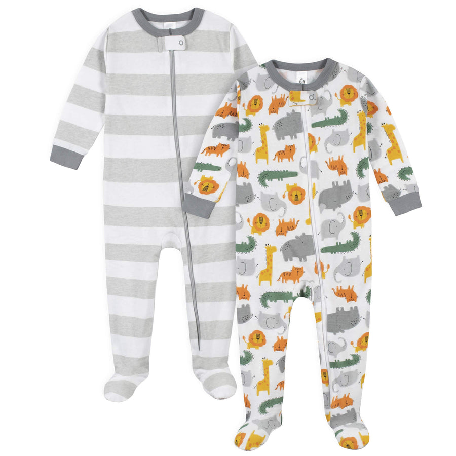 2-Pack Boys Wild Snug Fit Footed Cotton Pajamas-Gerber Childrenswear