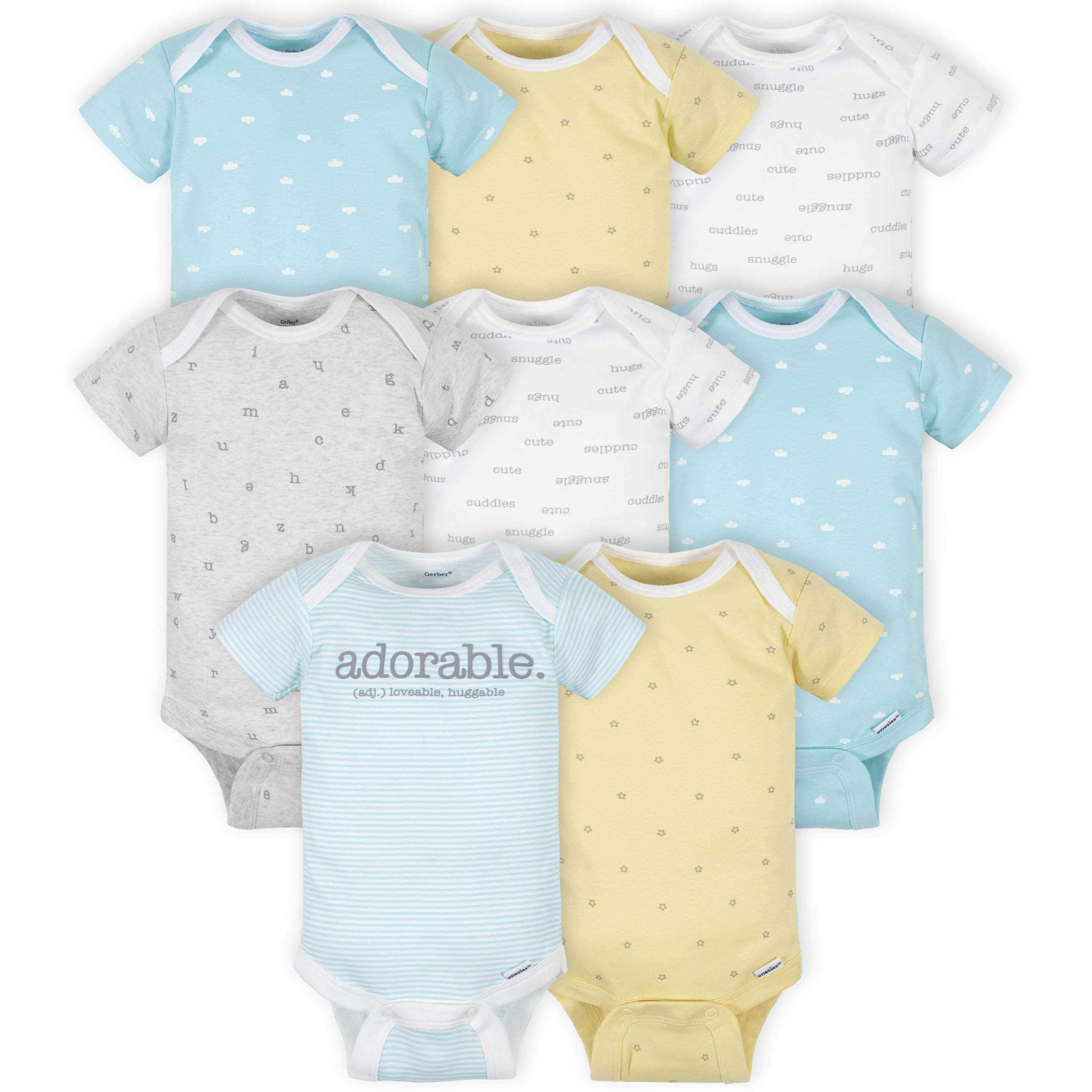 8-Pack Baby Neutral Words Short Sleeve Onesies® Bodysuits – Gerber ...