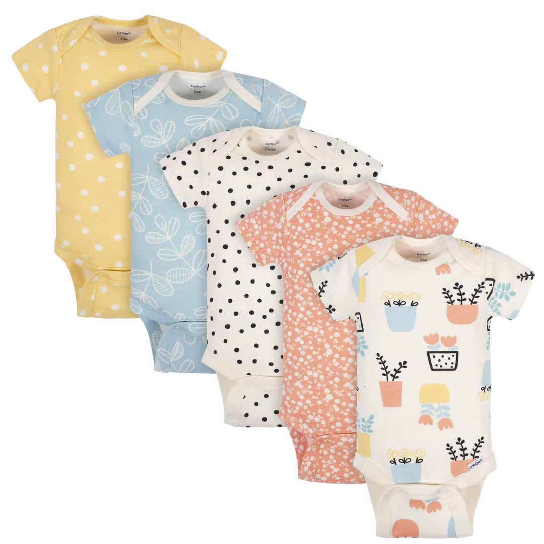 Gerber Baby Girls Short Sleeve Bodysuits, 5-Pack (Preemie-24