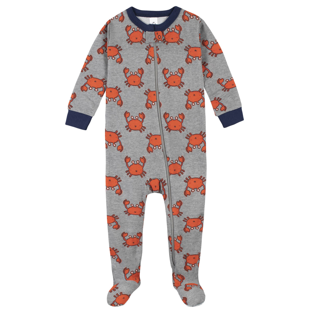 4-Pack Boys Safari Animals & Crab Snug Fit Footed Cotton Pajamas-Gerber Childrenswear