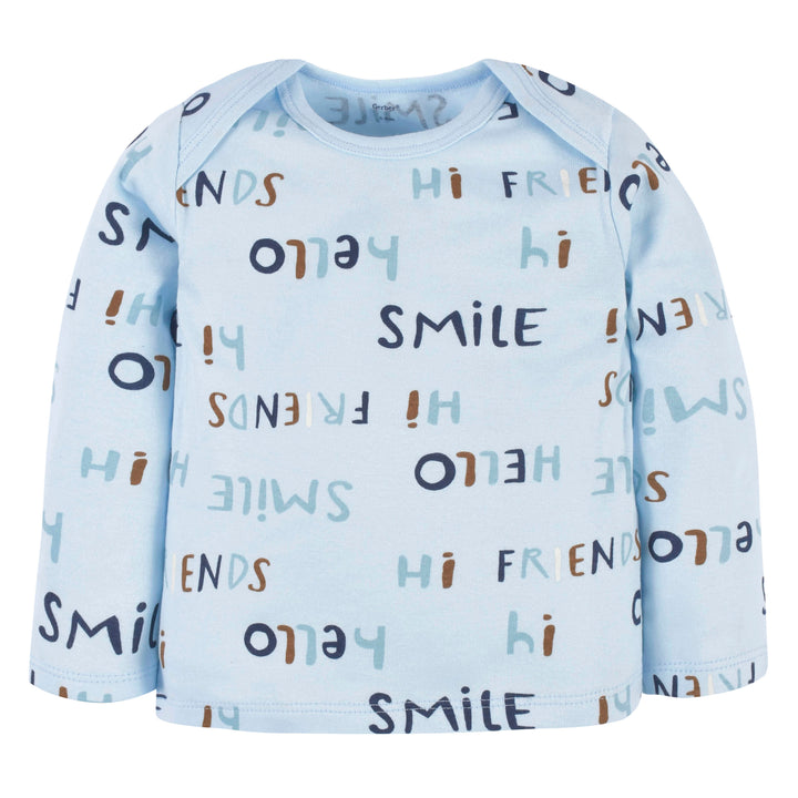 3-Piece Baby Boys Comfy Stretch "Smile" Long Sleeve Shirt, Footed Pant, & Cap Set-Gerber Childrenswear