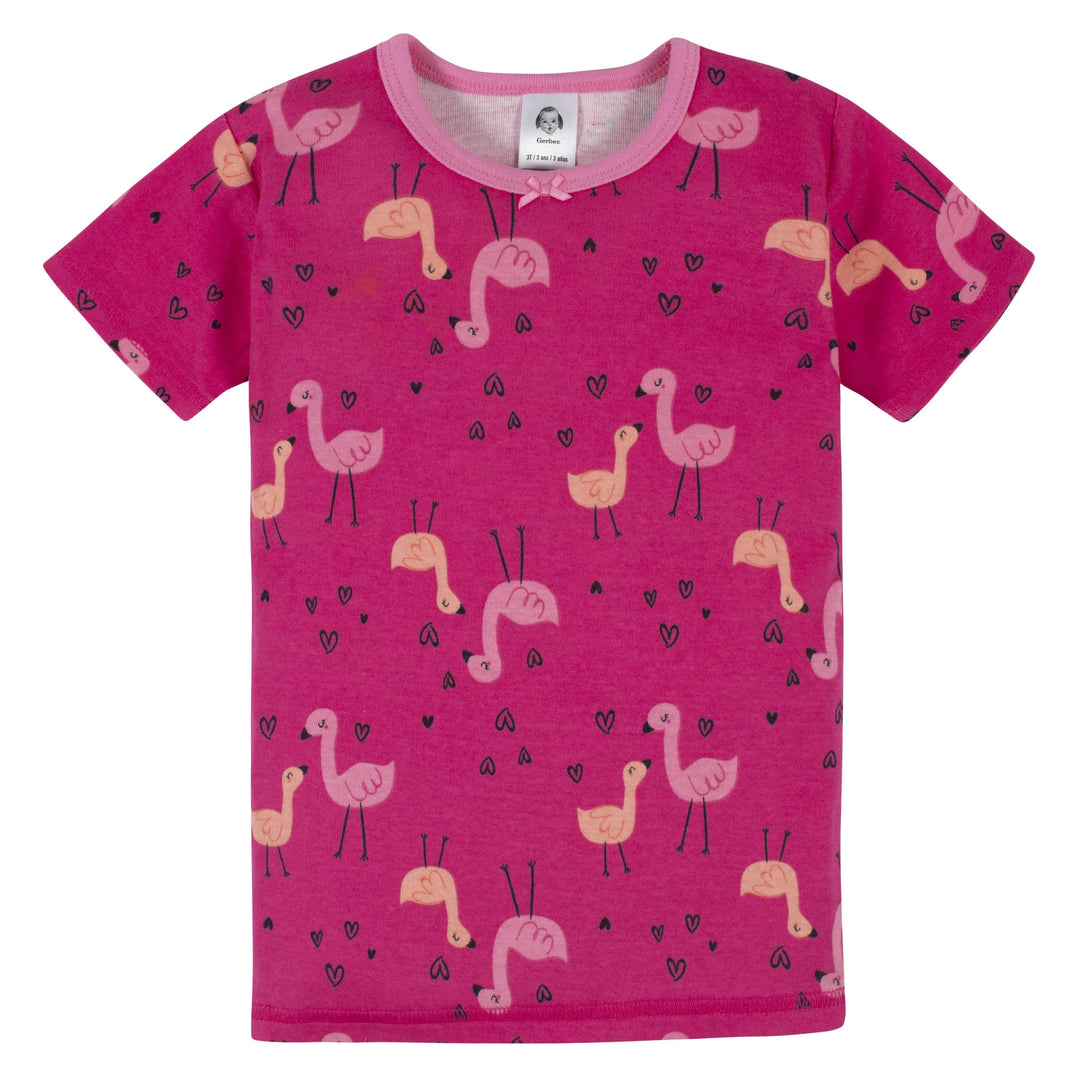 4-Piece Girls Flamingo Snug Fit Cotton Pajamas-Gerber Childrenswear