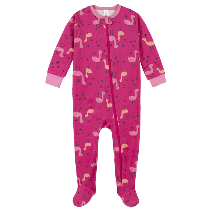 2-Pack Girls Flamingo Snug Fit Footed Cotton Pajamas-Gerber Childrenswear