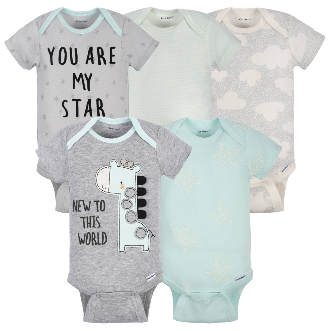 5-Pack Baby Neutral Giraffe Short Sleeve Onesies® Bodysuits-Gerber Childrenswear