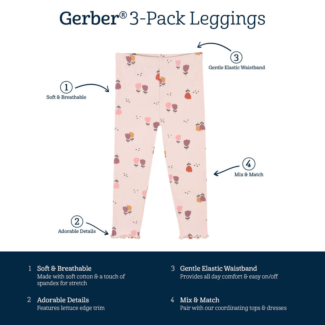  Gerber Baby Girls Toddler Multi-Pack Premium Leggings