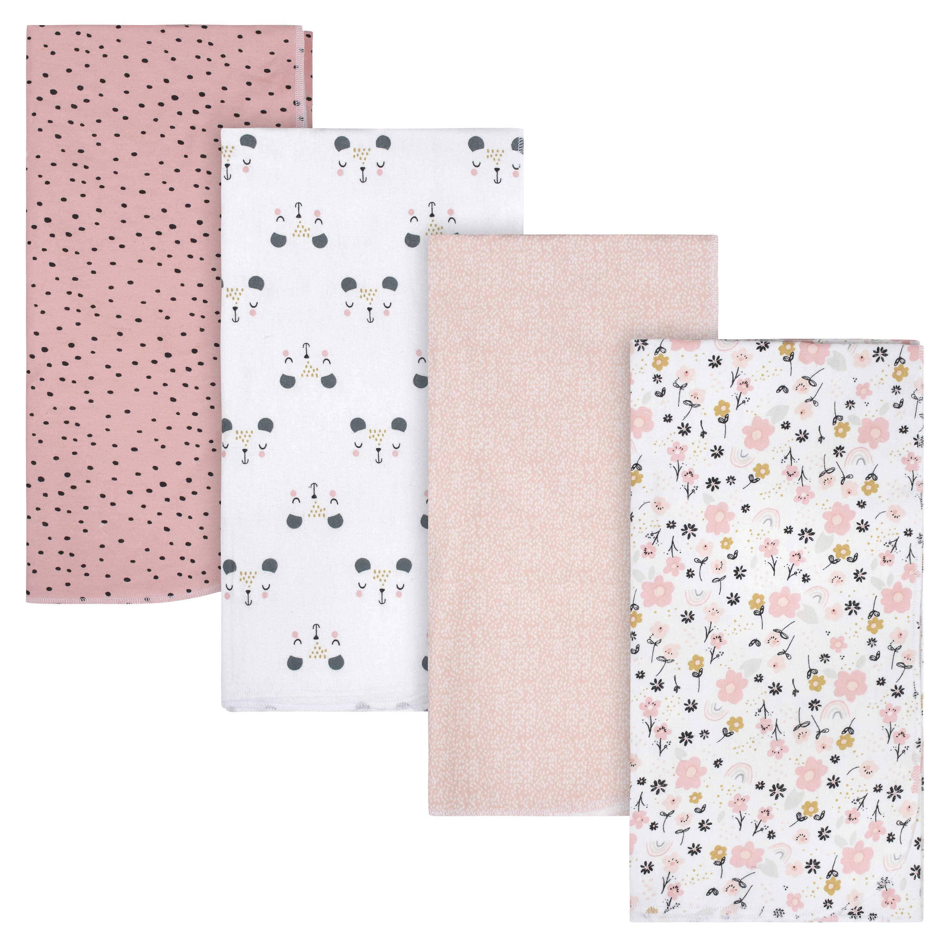 Gerber 4 Pack Baby Girls Bear Flannel Blankets