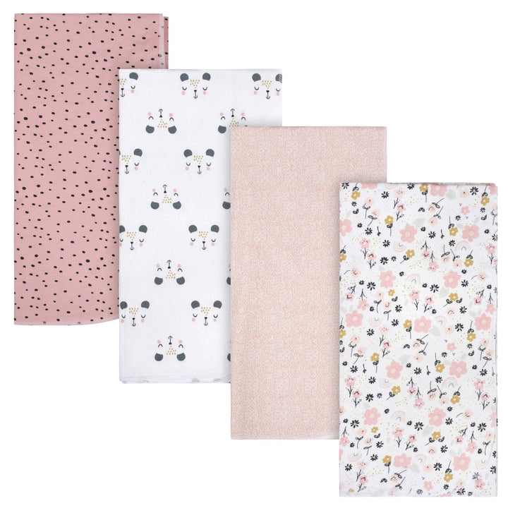 Gerber® 4-Pack Baby Girls Bear Flannel Blankets-Gerber Childrenswear