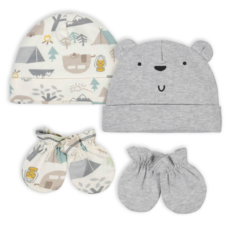 Gerber® Organic 4-Piece Baby Boys Bear Cap and Mitten Set-Gerber Childrenswear