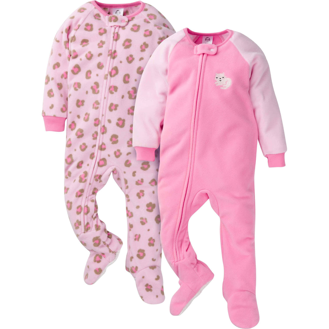 2-Pack Baby & Toddler Girls Leopard Fleece Pajamas-Gerber Childrenswear