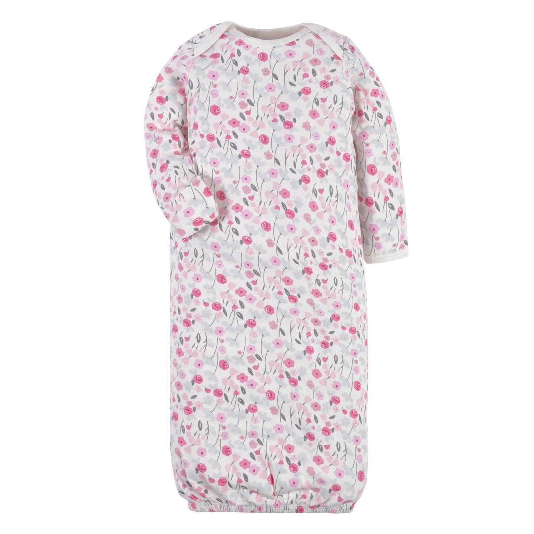 2-Piece Baby Girls Comfy Stretch Roses & Bunnies Gown & Cap Set-Gerber Childrenswear