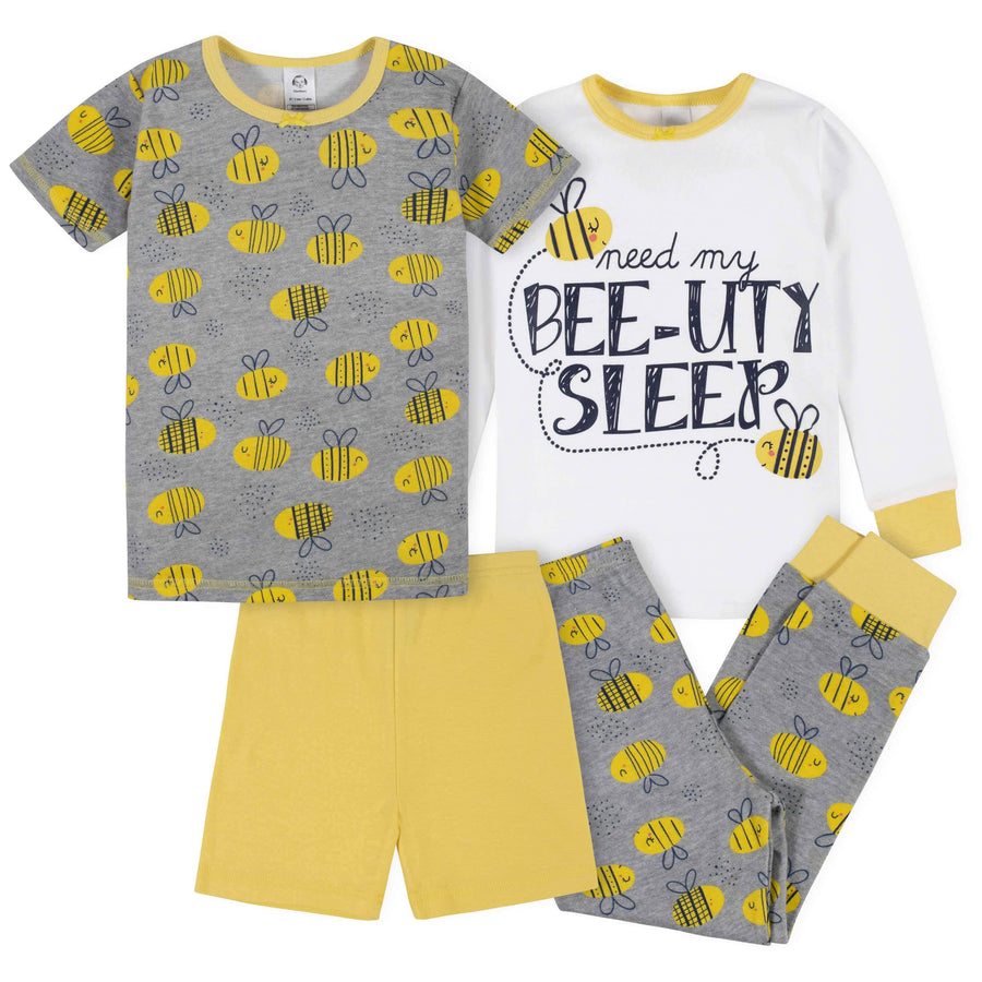 4-Piece Girls Bees Snug Fit Cotton Pajamas-Gerber Childrenswear