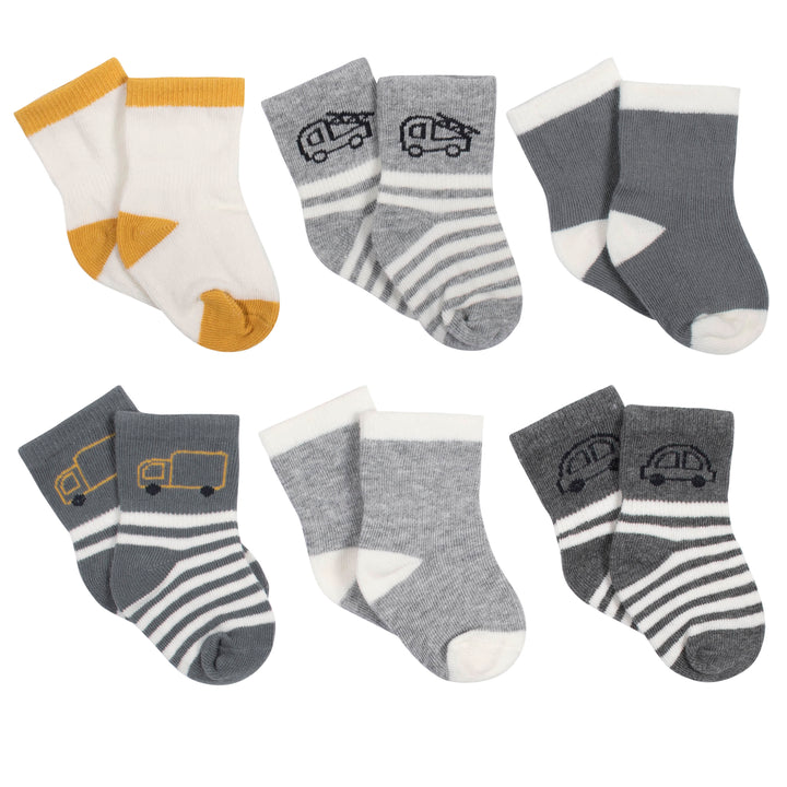 6-Pack Baby Boys Construction Jersey Crew Wiggle-Proof™ Socks-Gerber Childrenswear