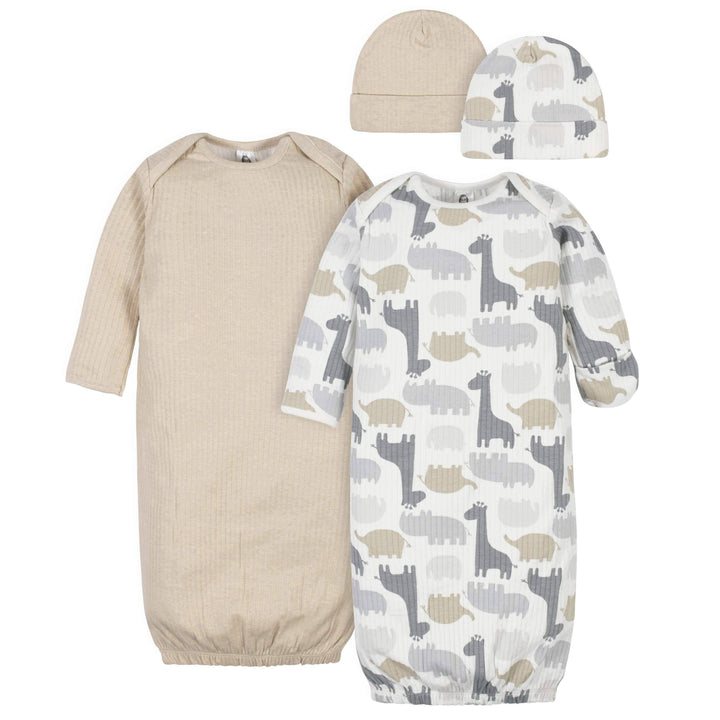 4-Piece Organic Baby Boys Jungle Gowns & Caps-Gerber Childrenswear