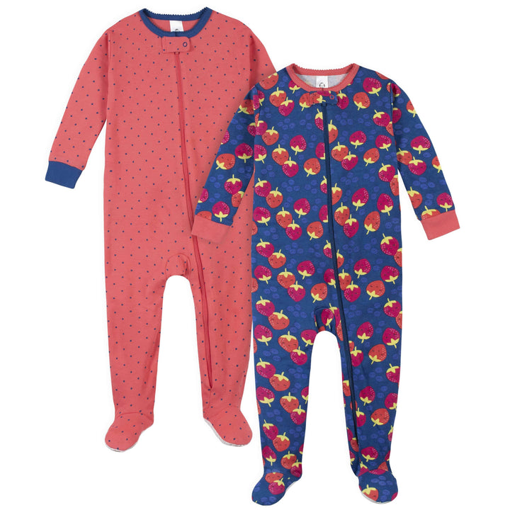 2-Pack Girls Berries Snug Fit Footed Cotton Pajamas-Gerber Childrenswear