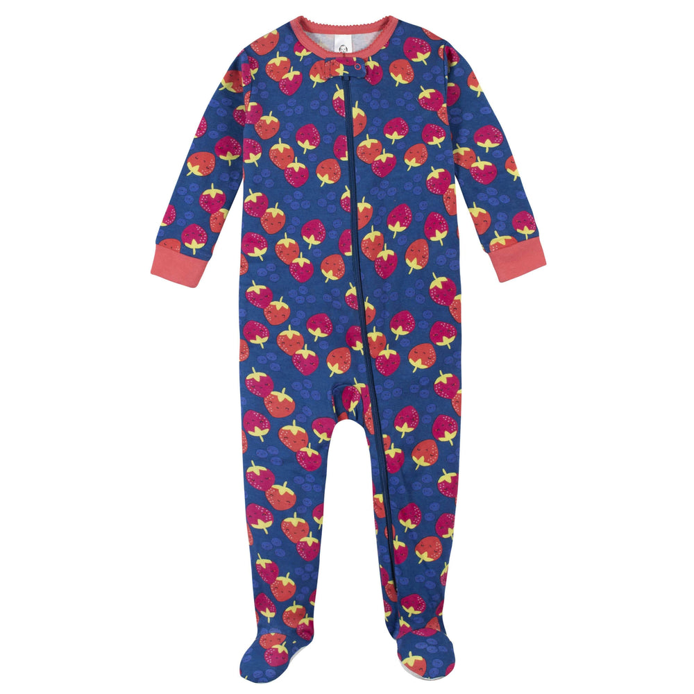 2-Pack Girls Berries Snug Fit Footed Cotton Pajamas-Gerber Childrenswear