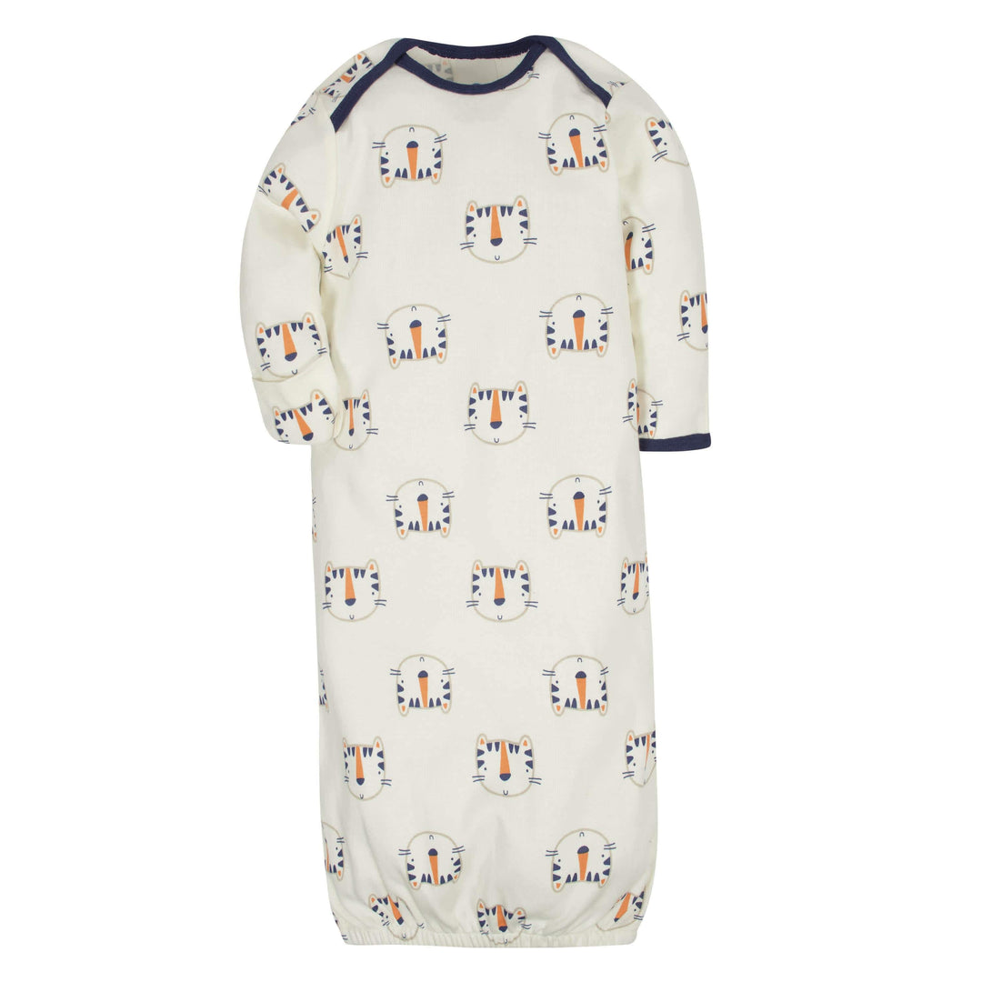 4-Pack Tiger & Hedgehog Baby Boys Gowns-Gerber Childrenswear