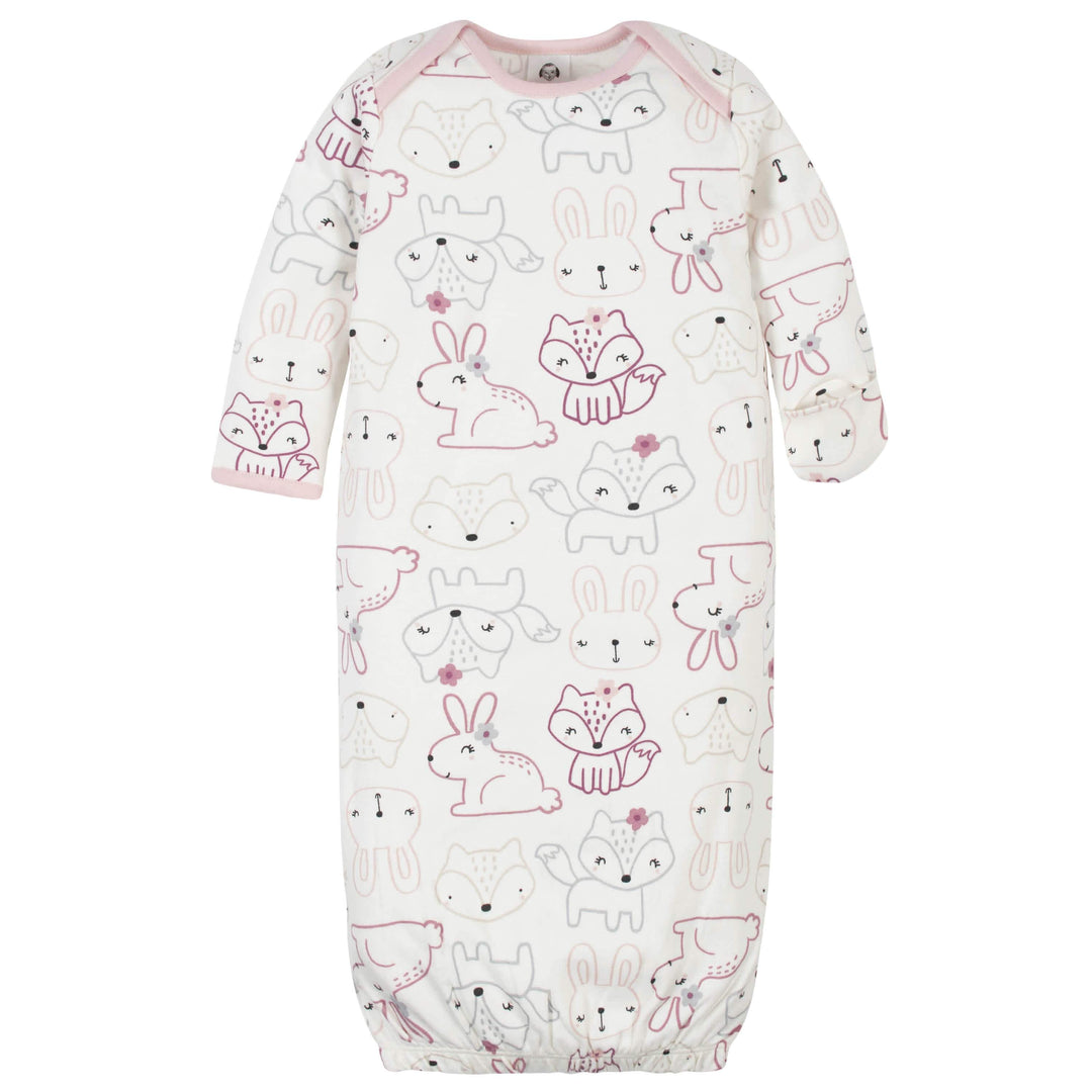 4-Piece Organic Baby Girls Fox Gowns & Caps-Gerber Childrenswear