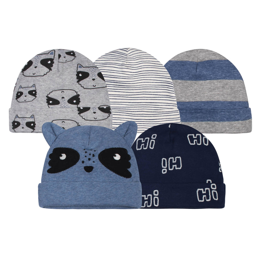 5-Pack Baby Boys Raccoon Caps-Gerber Childrenswear