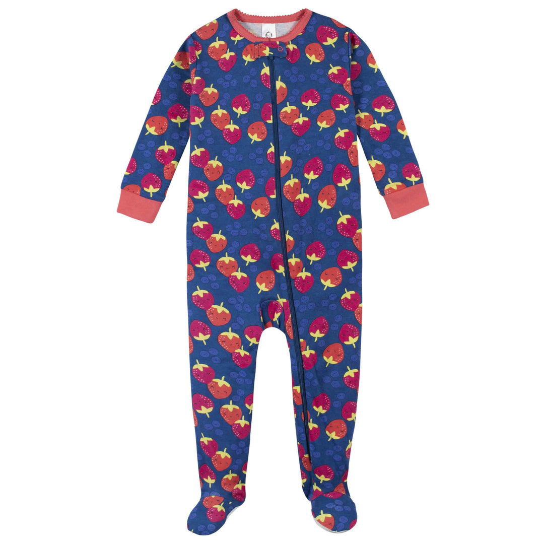 4-Pack Girls Berries & Flamingos Snug Fit Footed Cotton Pajamas-Gerber Childrenswear