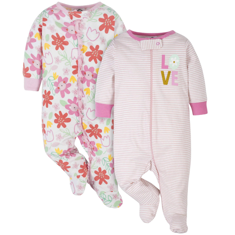 2-Pack Baby Girls Love & Floral Sleep 'n Plays-Gerber Childrenswear