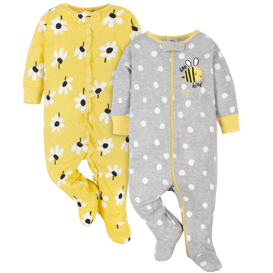 2-Pack Baby Girls Bee Kind & Daisies Sleep 'n Plays-Gerber Childrenswear