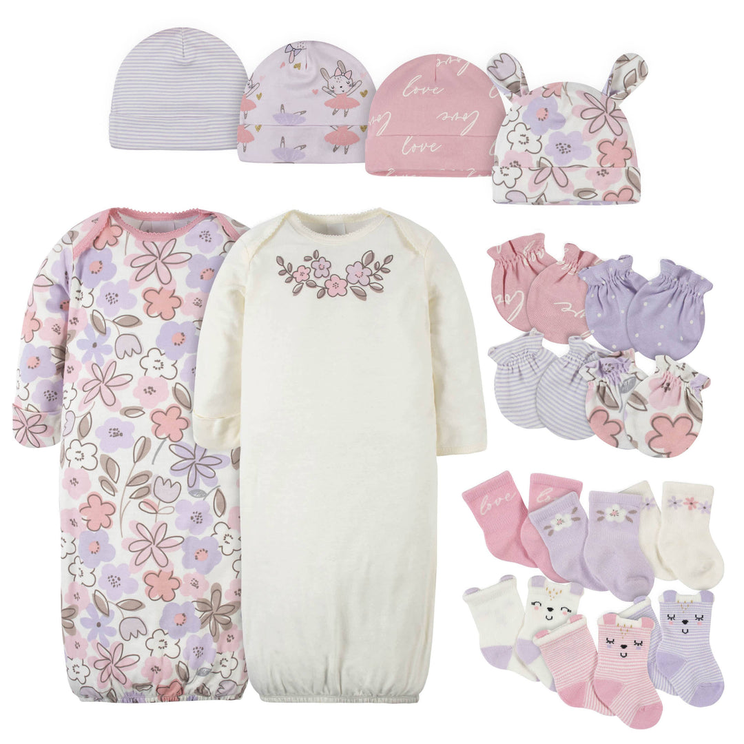 16-Piece Baby Girls Bunny Ballerina Gown, Mitten, Cap, & Sock Set-Gerber Childrenswear