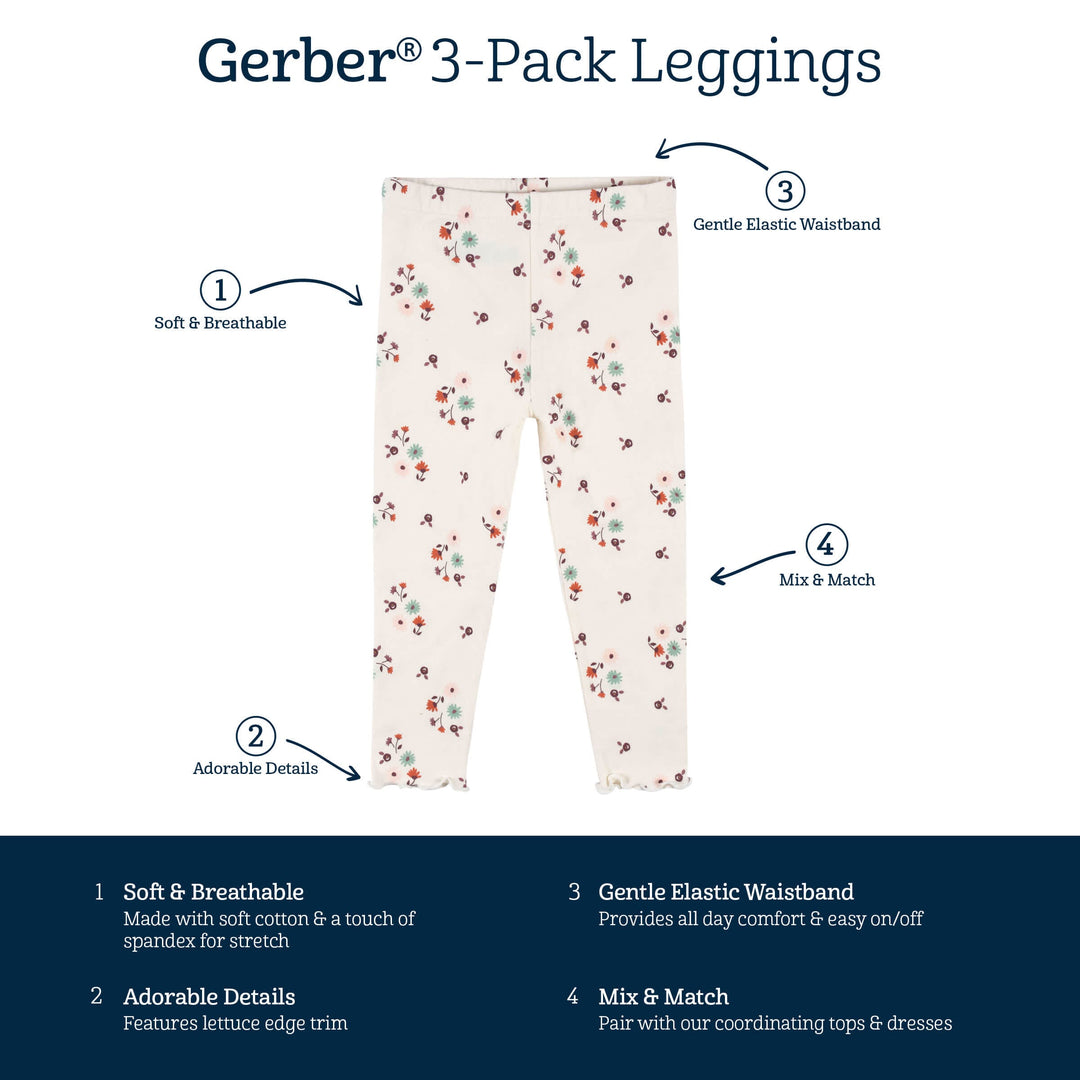 3-Pack Infant & Toddler Girls Mint Floral Leggings hi – Gerber