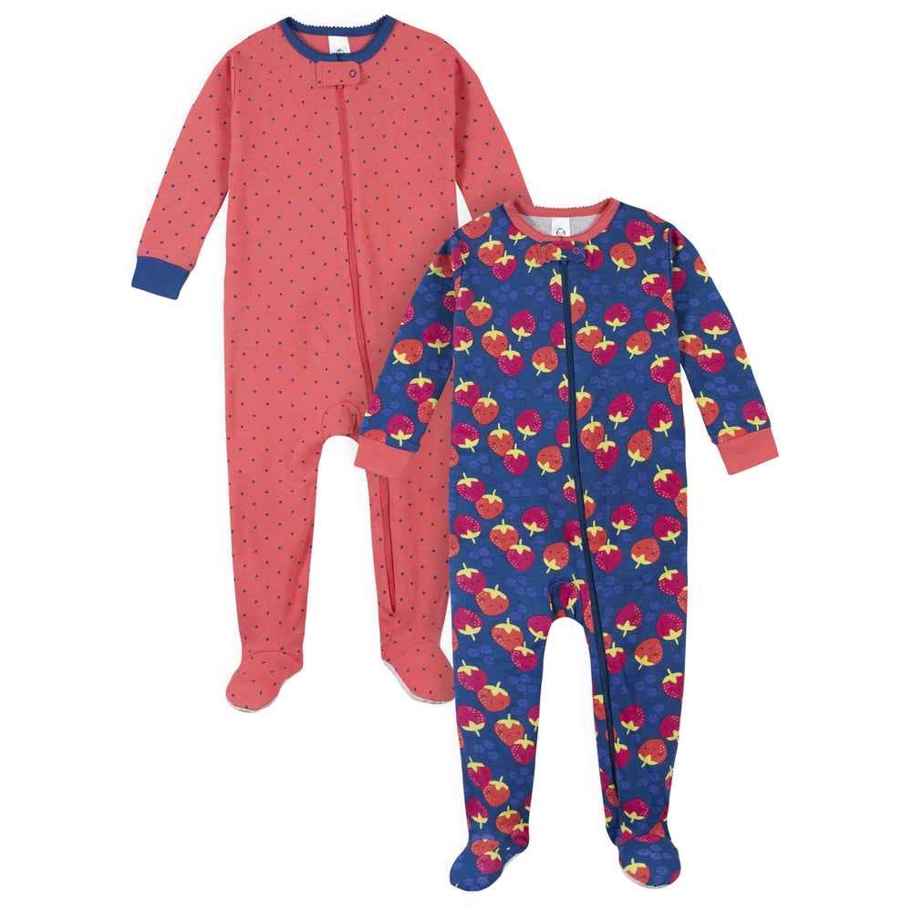 4-Pack Girls Berries & Flamingos Snug Fit Footed Cotton Pajamas-Gerber Childrenswear