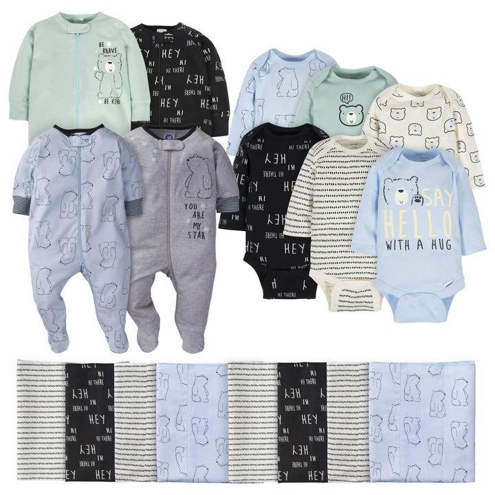 18-Piece Baby Boys Bear Sleep 'N Play, Onesies® Bodysuit, and Burpcloth Set-Gerber Childrenswear