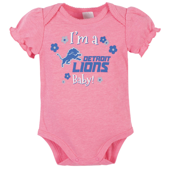 Detroit Lions Baby Girls Short Sleeve Bodysuits-Gerber Childrenswear